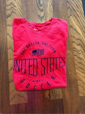 Nike Red Graphic Soccer Tee with Navy Print
